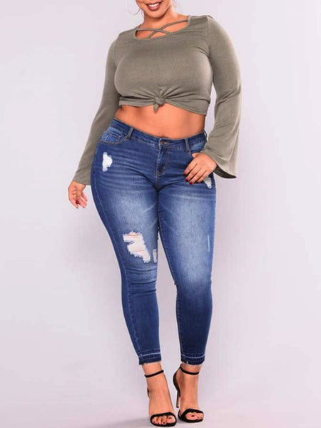 plus size deconstructed jeans