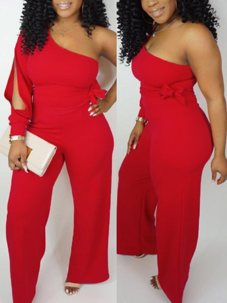 belted wide leg jumpsuit