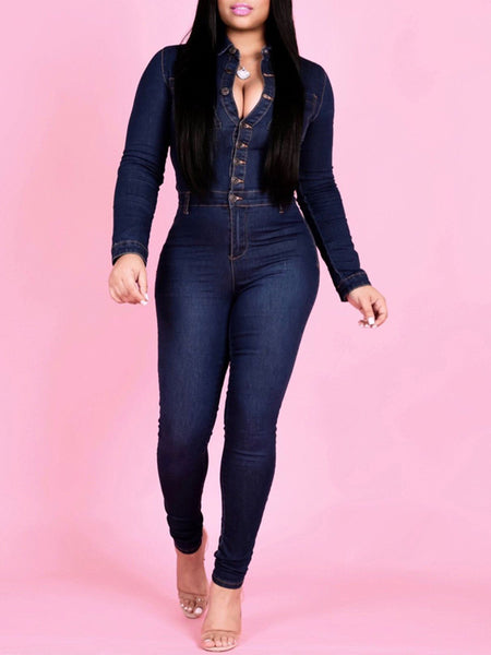 plus size denim jumpsuit with sleeves