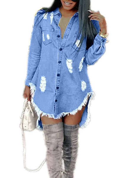 frayed denim dress