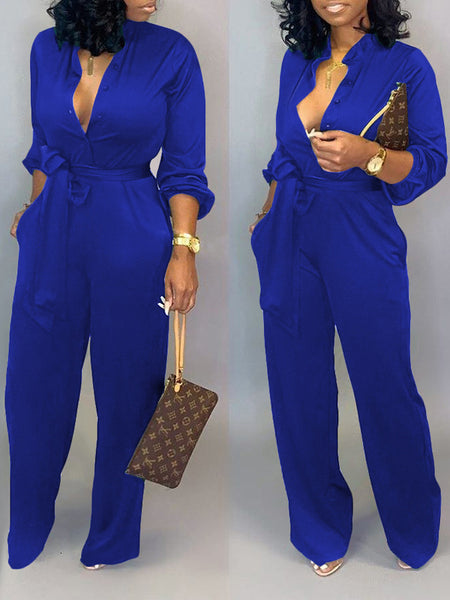 long sleeve belted jumpsuit