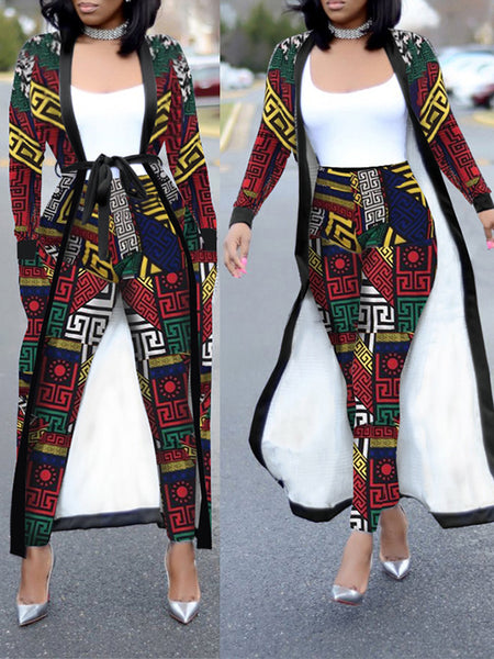Long Sleeve Belted Casual Two Piece 
