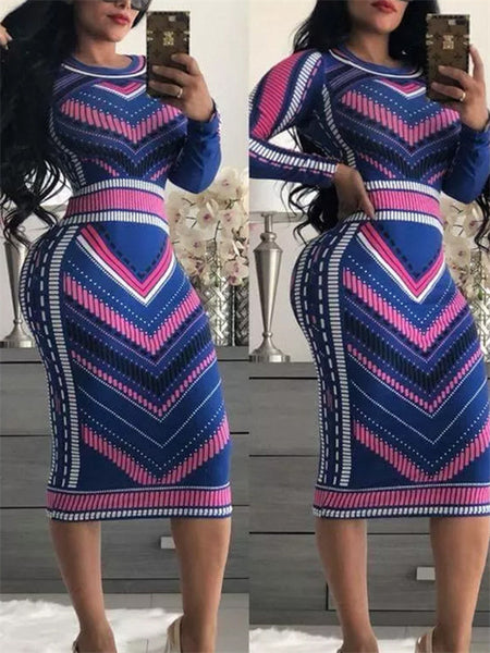 long sleeve printed midi dress