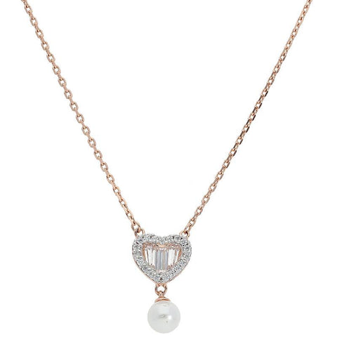 Italian Silver 925 Rose Gold Plated Heart & Pearl Necklace