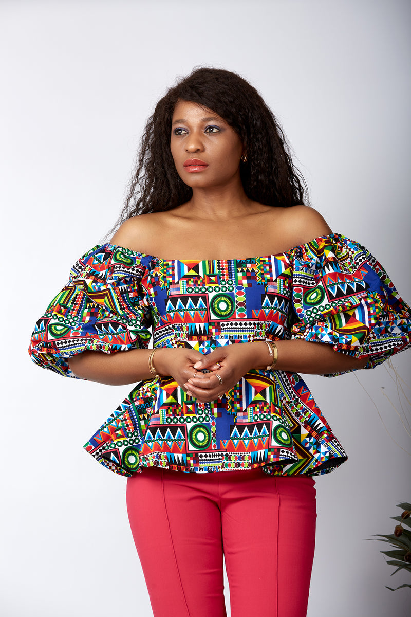 Kleding Dameskleding Tops & T-shirts Blouses Afrikaanse Ankara Print Lange Ruffle Mouw Blouse 
