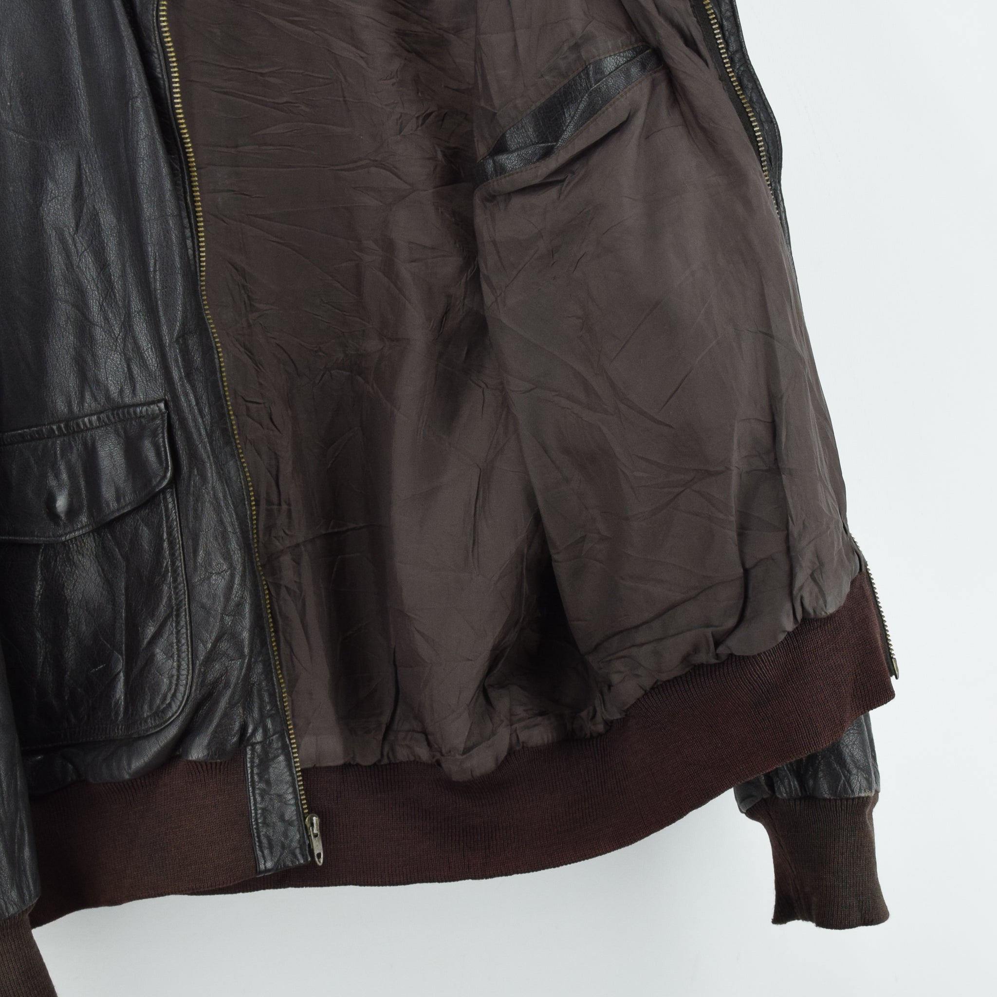 Vintage A-2 Seal Brown Leather Flight Bomber Jacket Made In USA Talon Zip L / XL lining