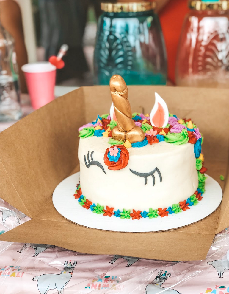 bachelorette unicorn penis cake 