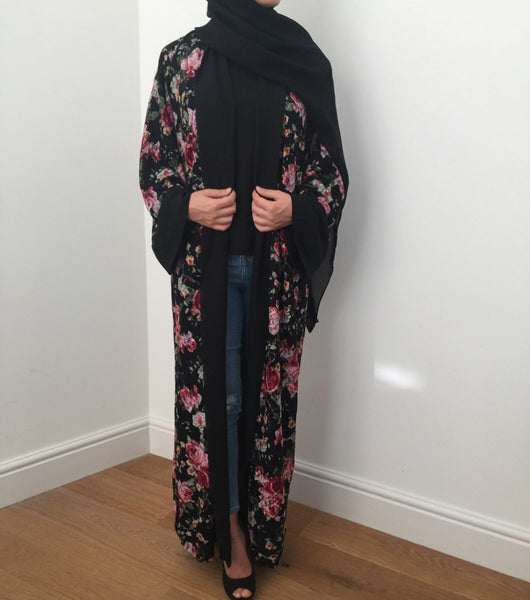 black open kimono abaya