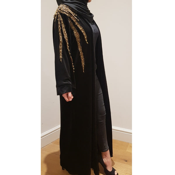 black velvet open abaya