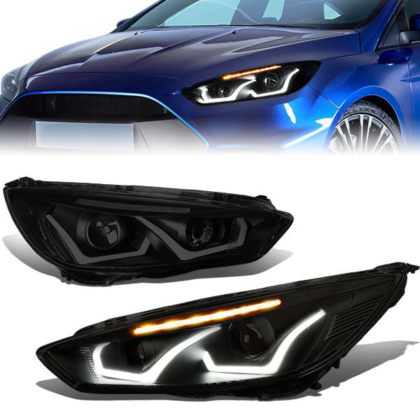 15-18 Focus LED DRL+Turn Projector Headlights - Tinted Hou - CA Auto Parts