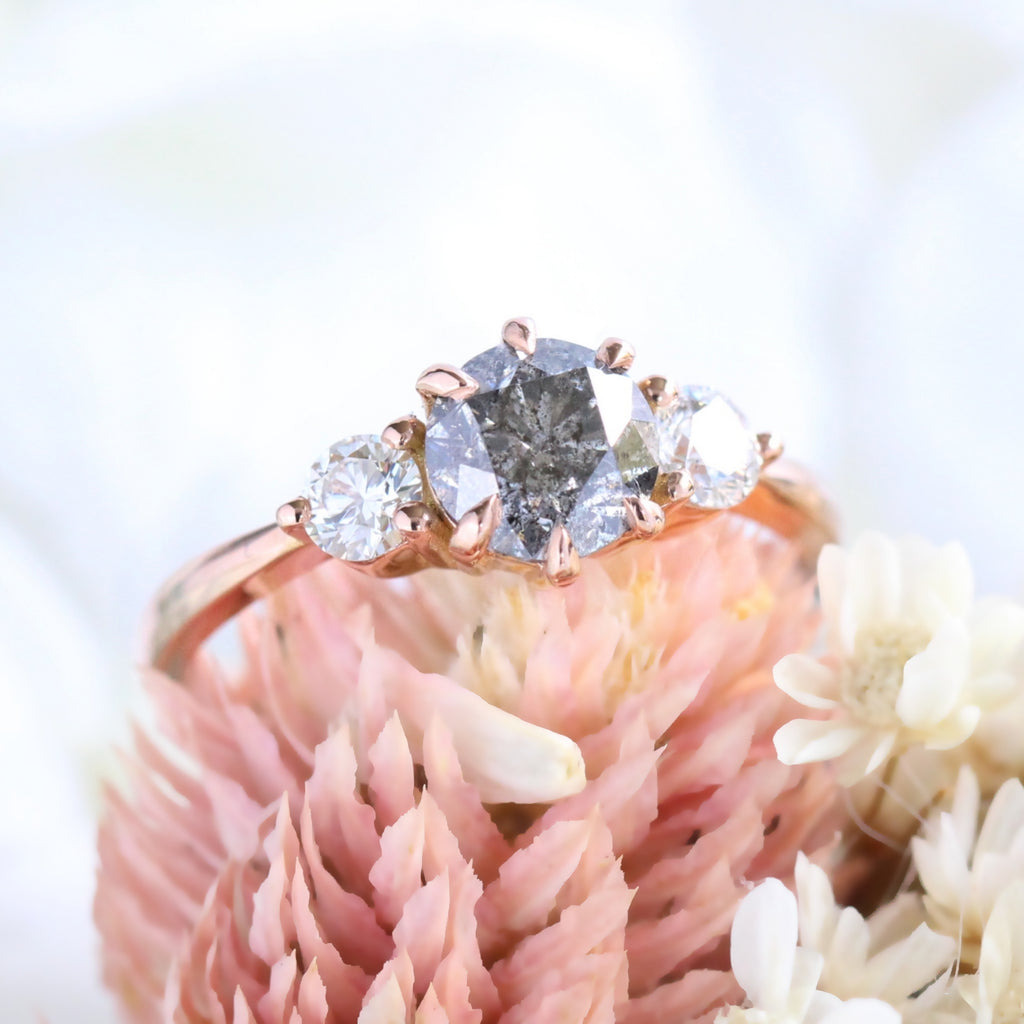 3 stone diamond ring salt and pepper diamond ring rose gold