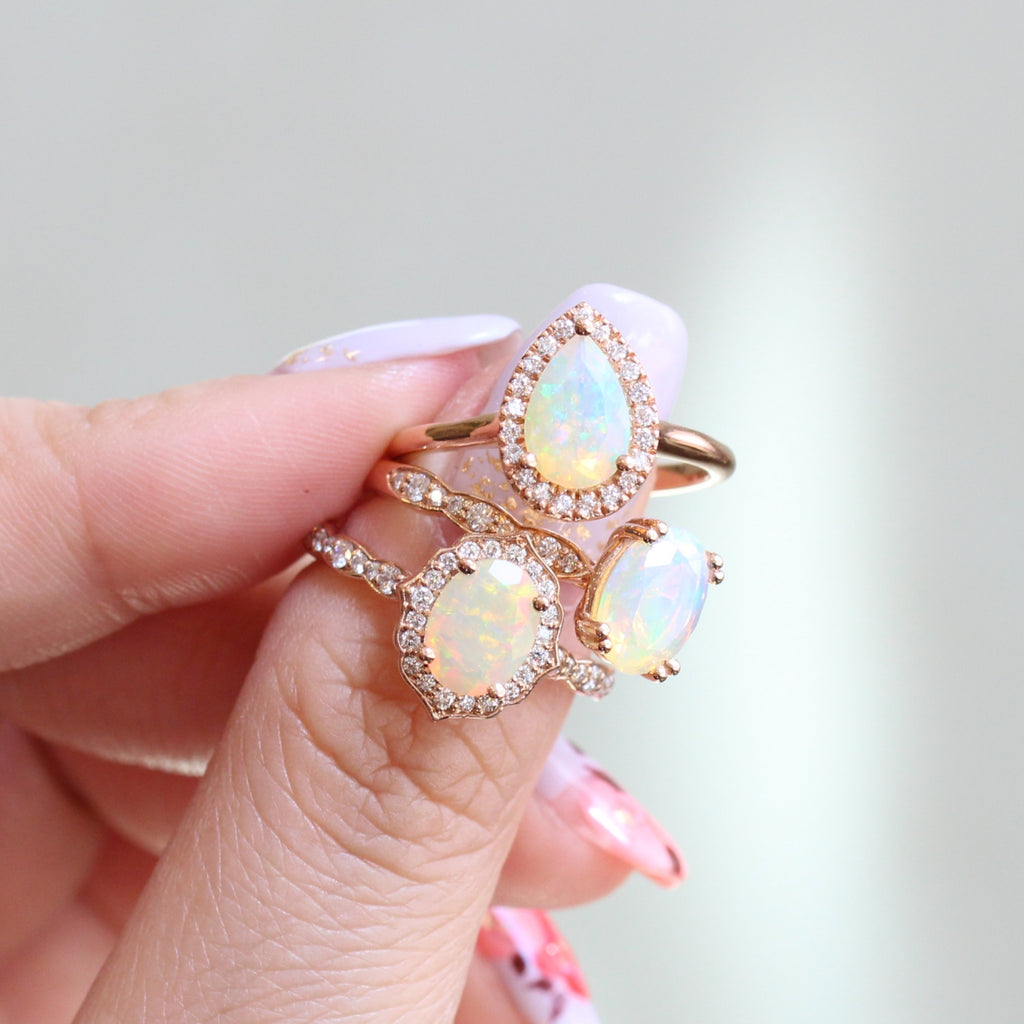 opal engagement rings in rose gold by la more design jewelry