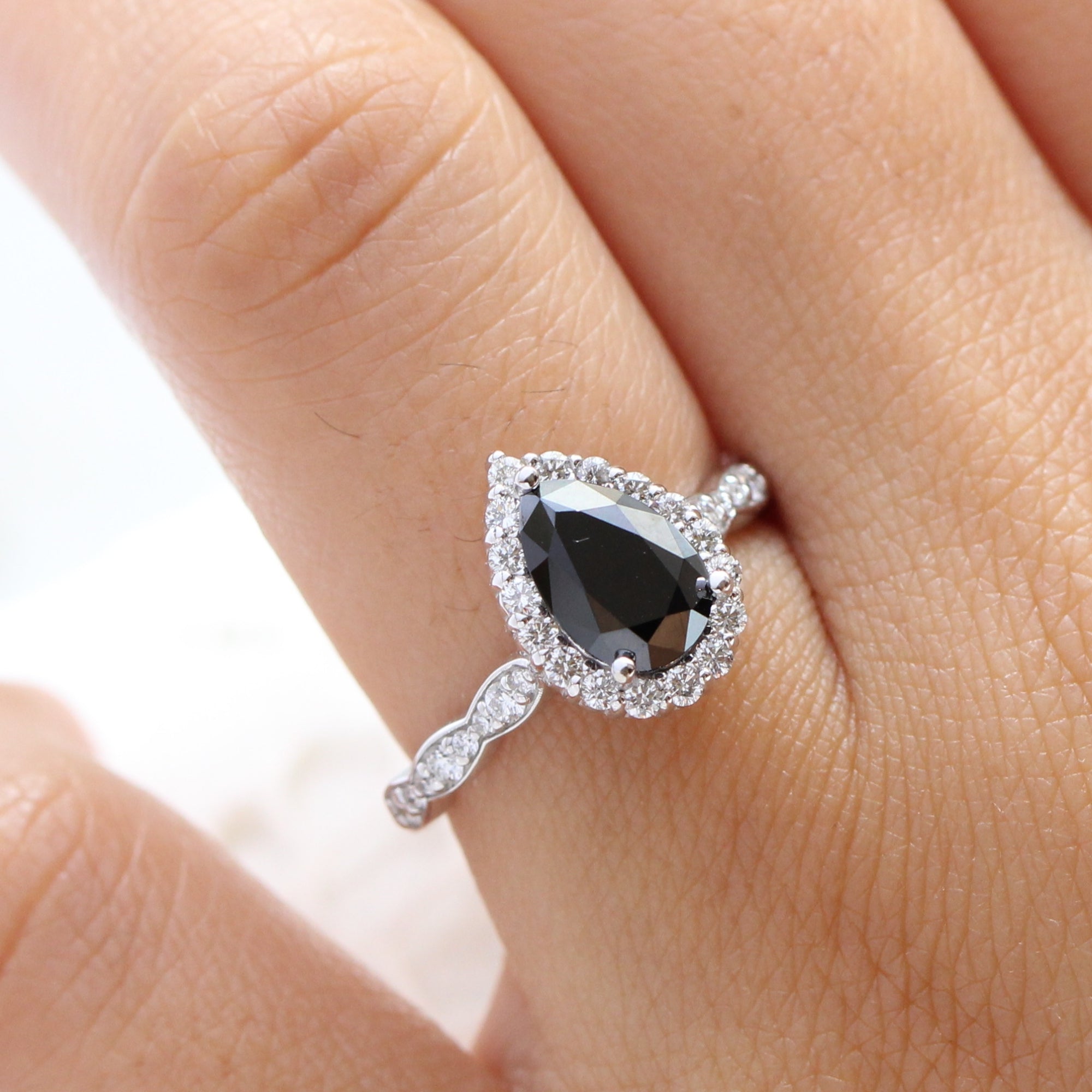 Emerald Cut Black Diamond & Diamond Engagement Ring 14k White Gold 2.96ct -  AD8753