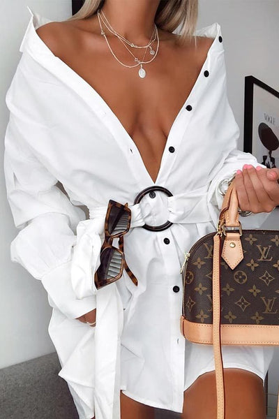 white belted oversized shirt dress