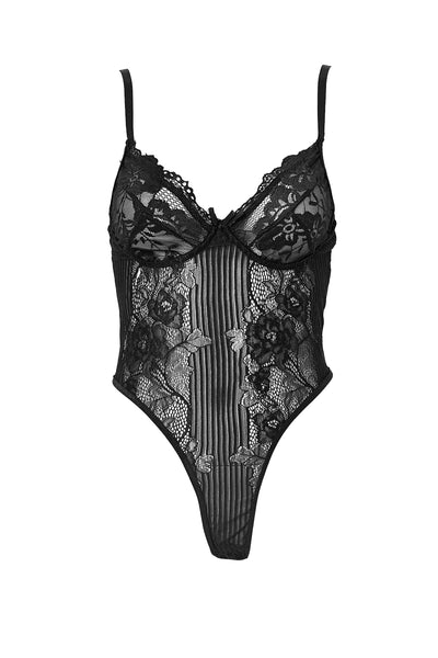 Black Floral And Stripe Lace Bodysuit Lingerie Bodysuit I Saw It First