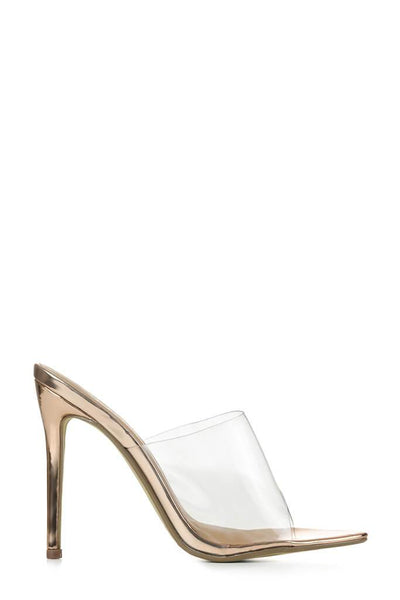 Rose Gold Perspex Heeled Mules With 