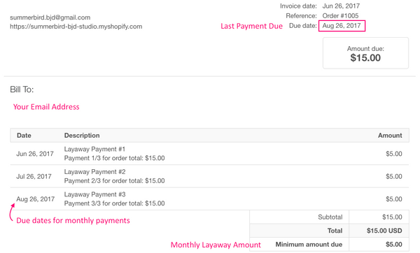 Sample layaway invoice