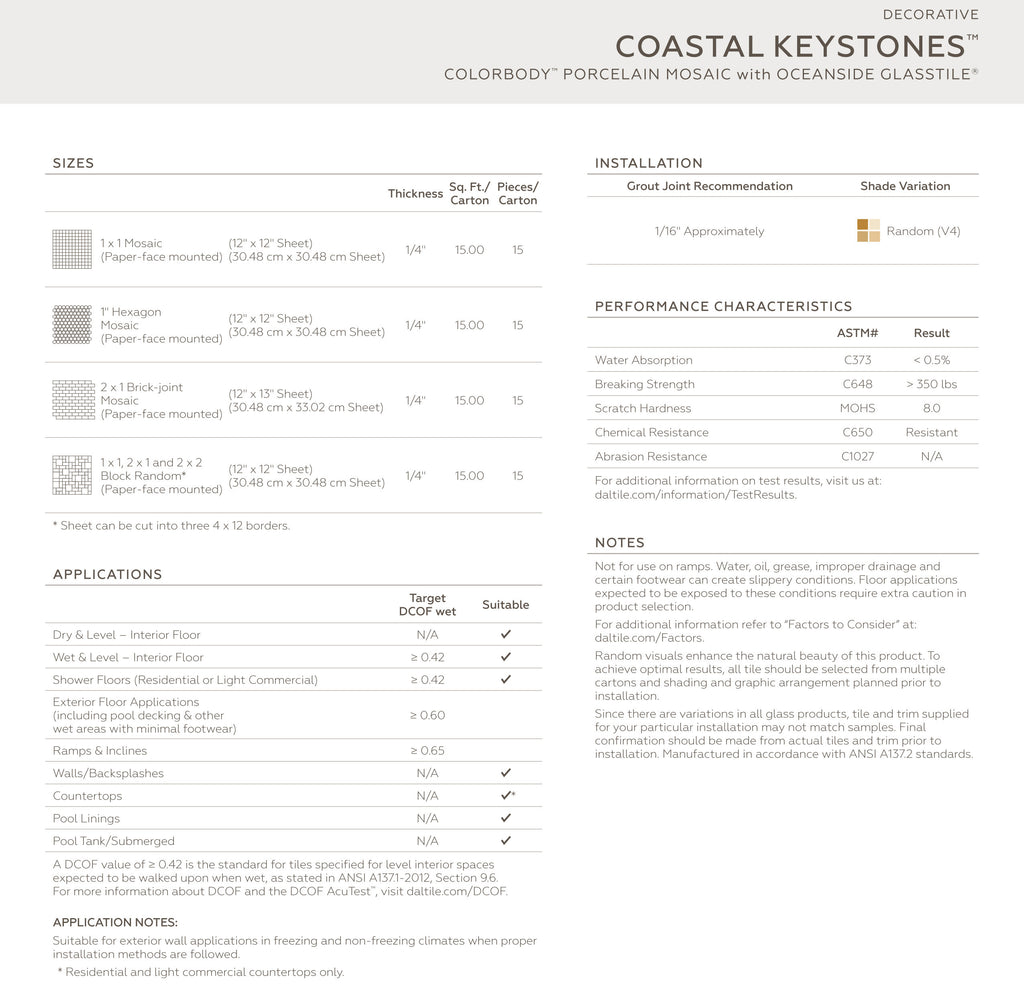 Daltile Coastal Keystones Specs