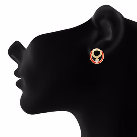 Red colour round shape Enamel Earring