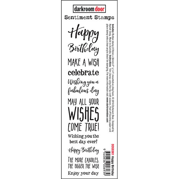Darkroom Door - Sentiment Strip Stamps  - Happy Birthday - Red Rubber Cling Stamp