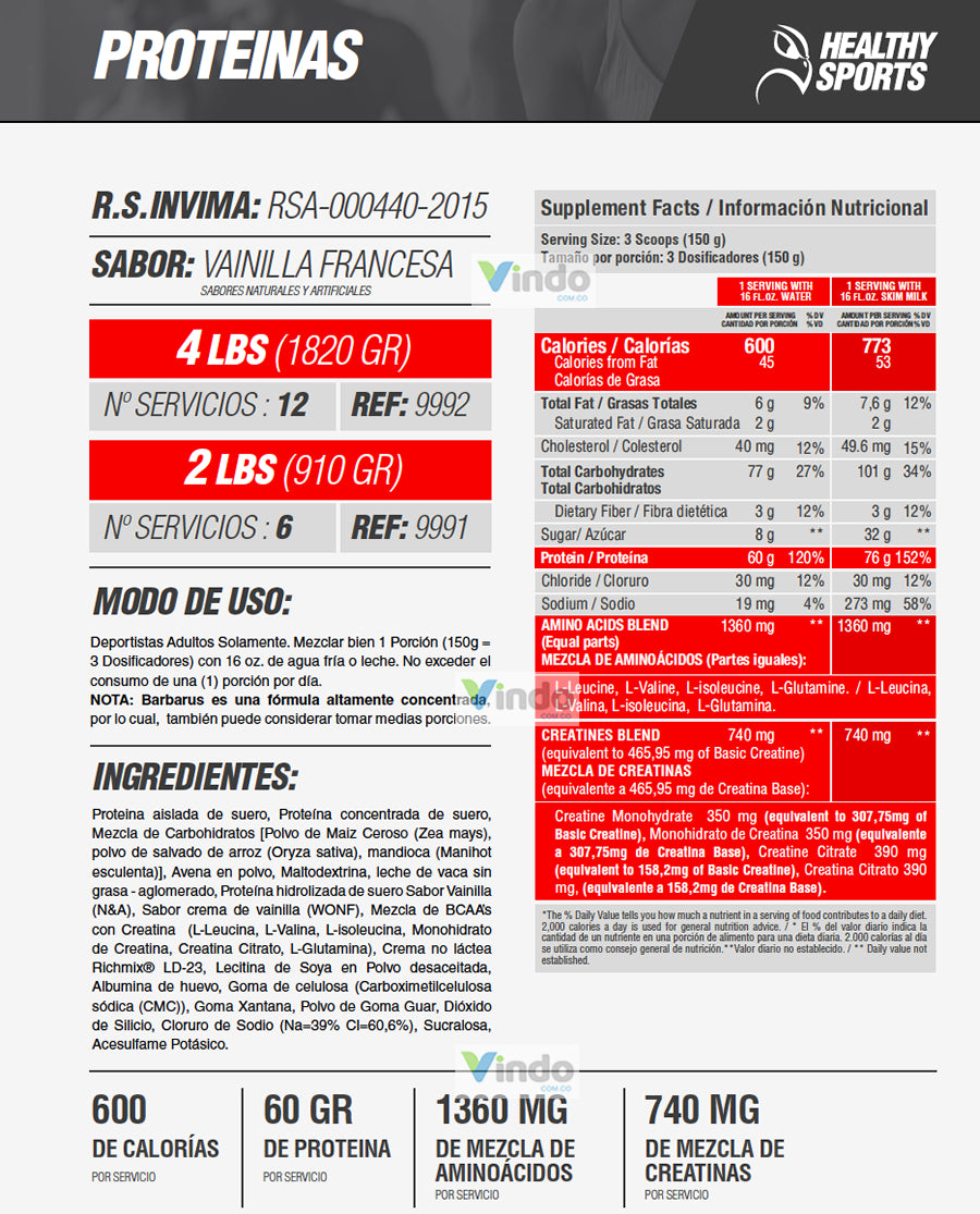 Barbarus proteína ganadora peso y masa muscular hipercalórica deportes saludables