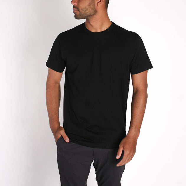 black t shirt on model