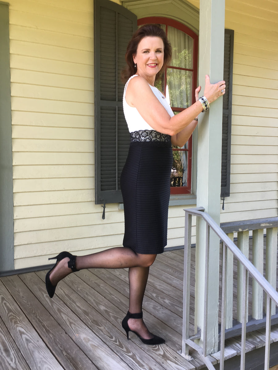 black dress and tights outfit