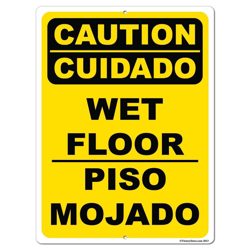 Spanish English Caution Wet Floor Sign Or Sticker Design 17