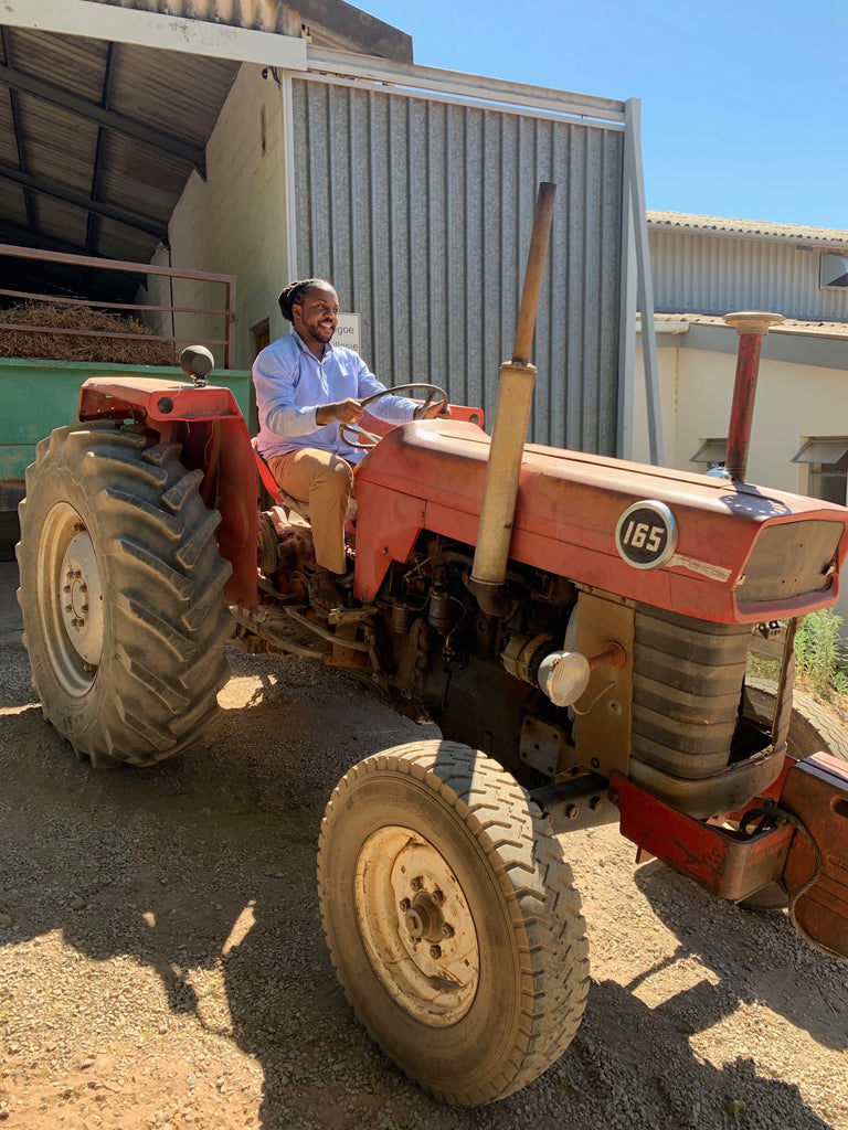 Alfonso Ali Wright, Founder of Brooklyn Tea, on a Tractor in South Africa