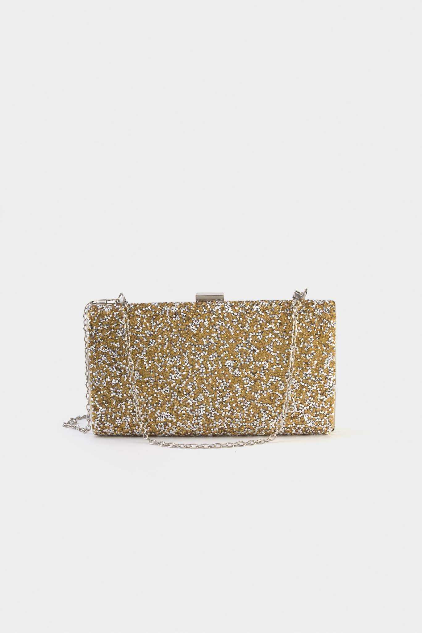 orange and gold clutch bag