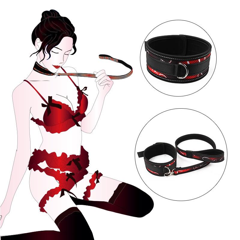 Red and Black Material Collar and Lead