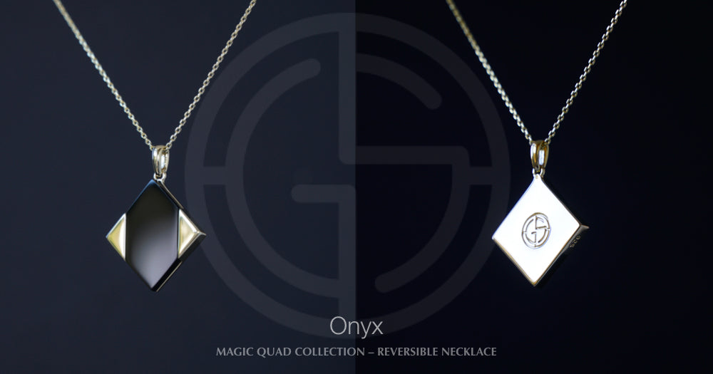 Magic Quad reversible silver necklace with Onyx gemstone. Gems In Style Jewellery