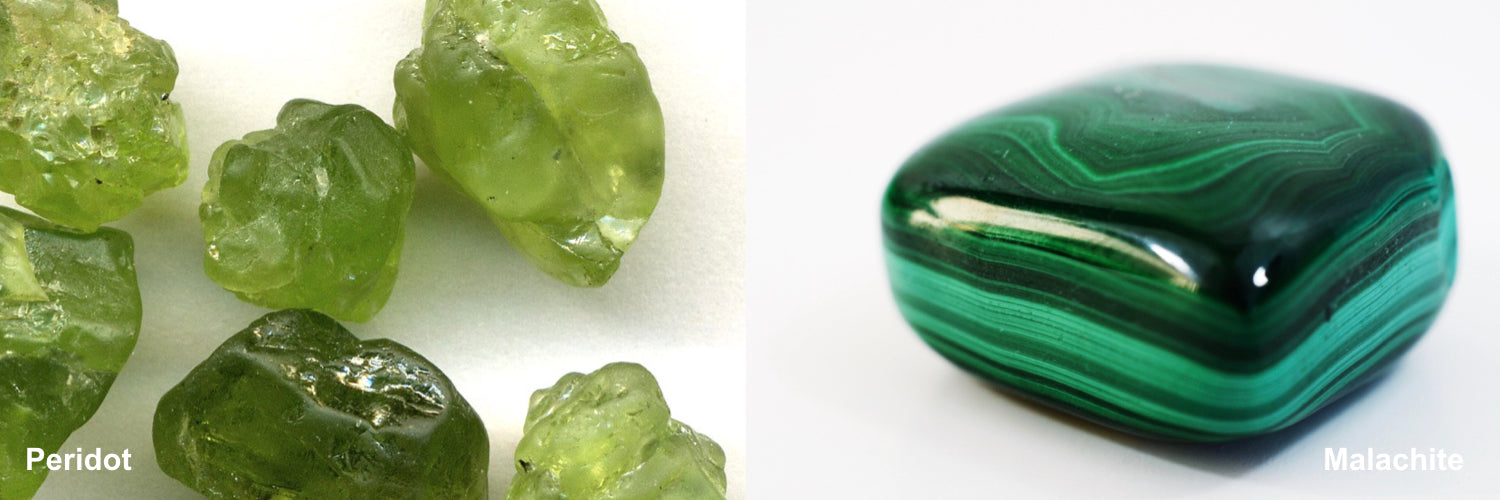 Peridot and Malachite gemstones