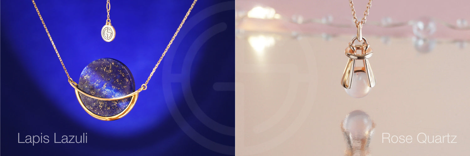 Lapis Lazuli & Rose Quartz necklaces by Gems In Style