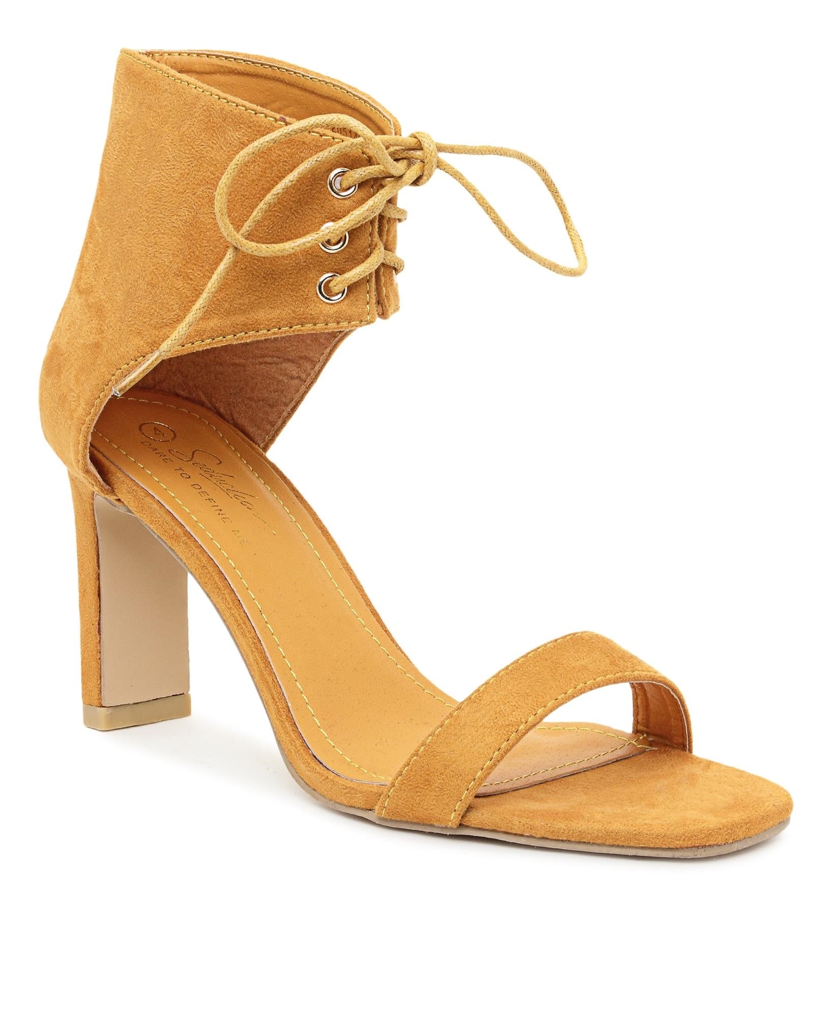 mustard lace up heels