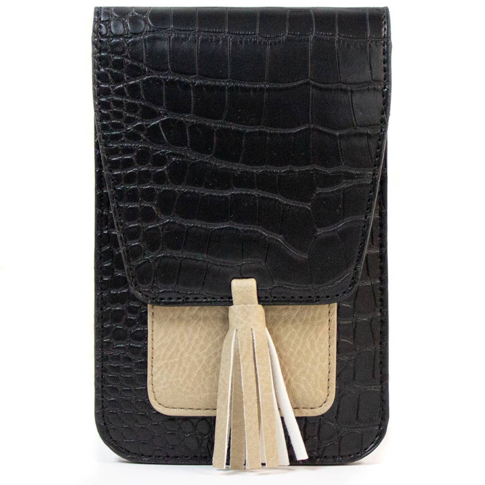 Black Croc Bone Harper Crossbody