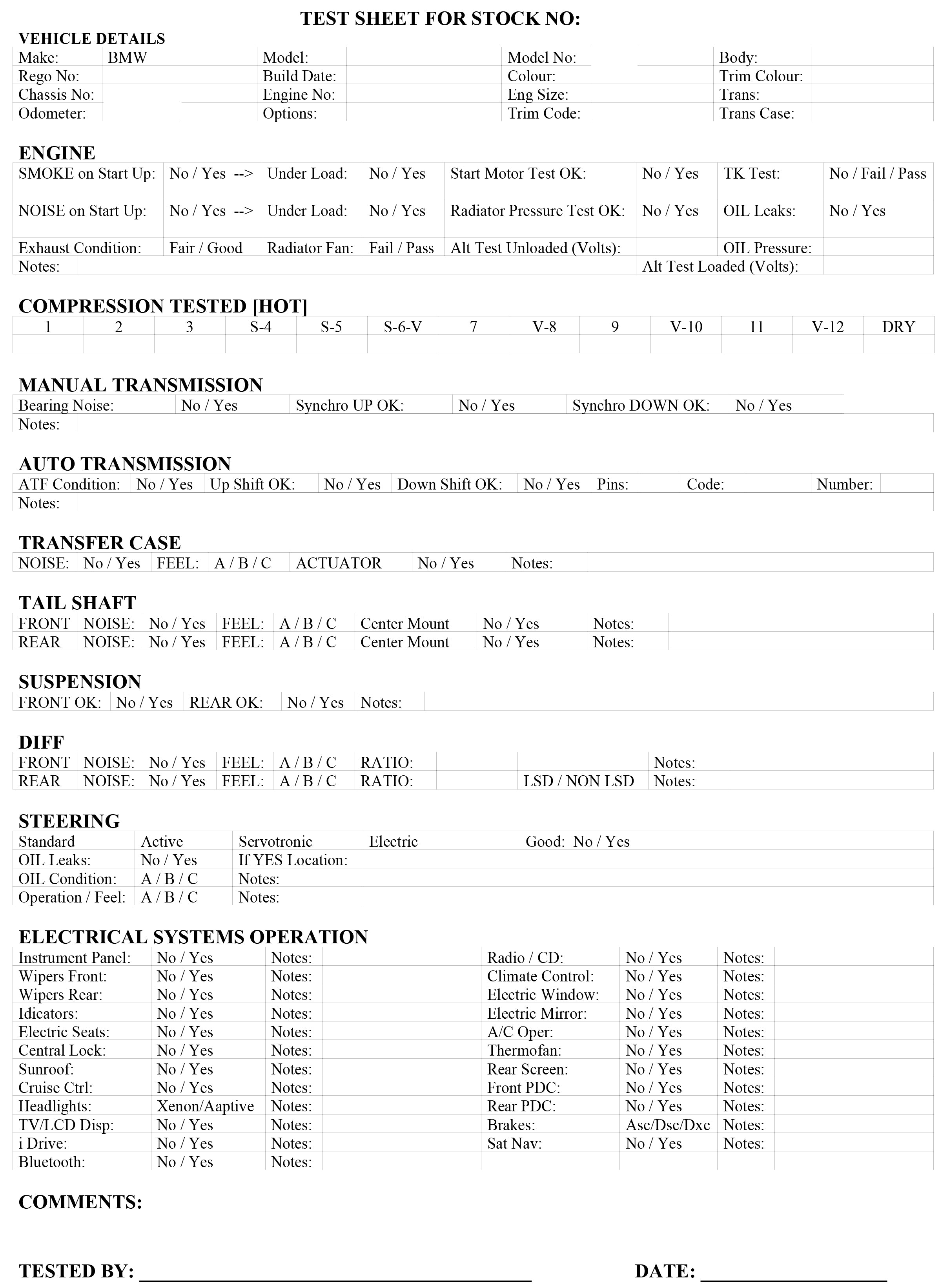 Peninsula BM Test Sheet BMW Wreckers