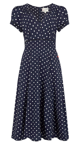1940s style Ava Tea Grey Polka Dot Dress | Weekend Doll 
