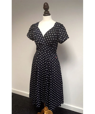 1940s inspired navy polka dot knee length tea dress 