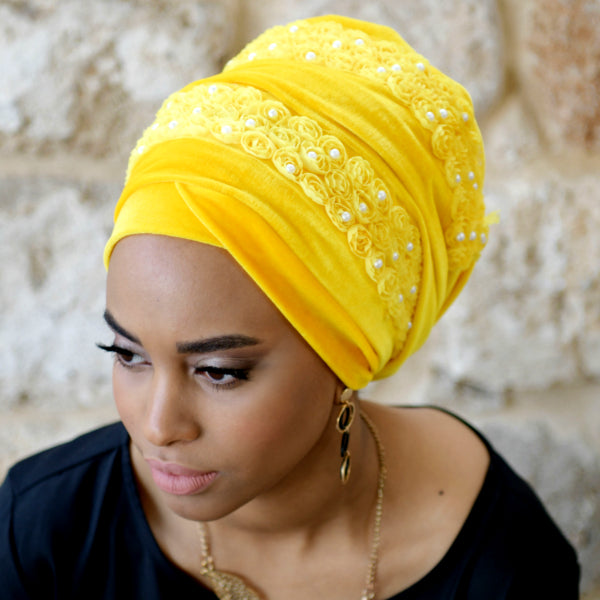 Modest Fashion Mall turbans head coverings head wraps mood style blog article long head wrap yellow Lily head wrap