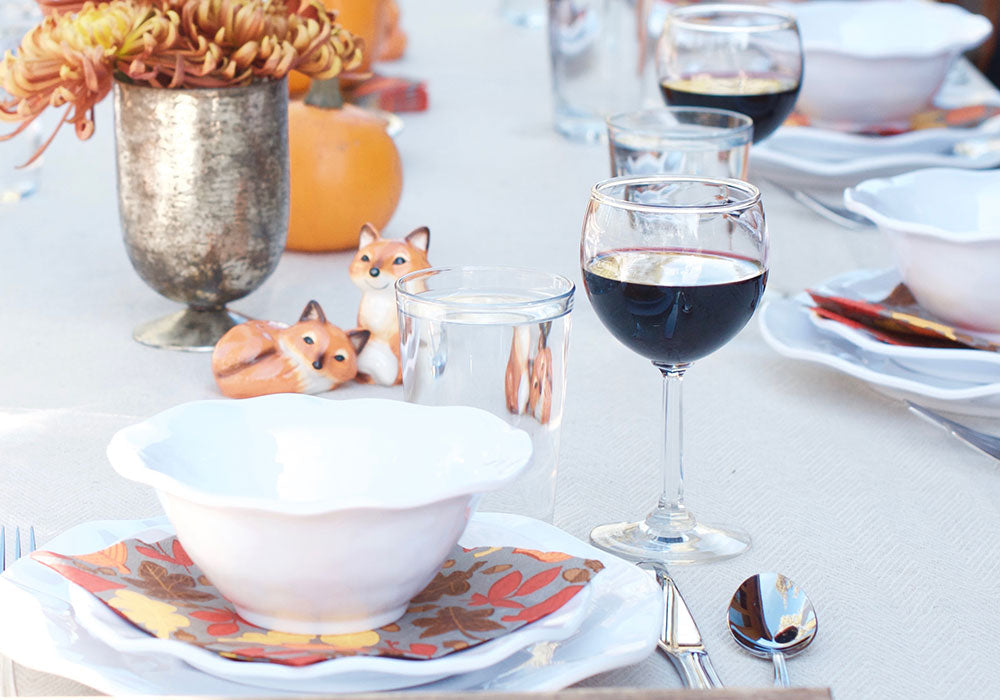 Friendsgiving Dinner Party Ideas | Q Squared Ruffle Melamine