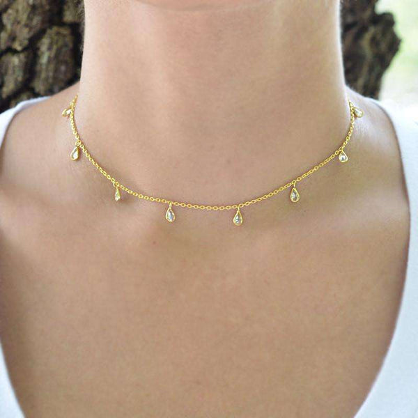 Marquise CZ Charm Choker Necklace 