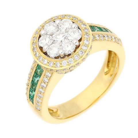 18ct Yellow Gold Diamond & Emerald Ring