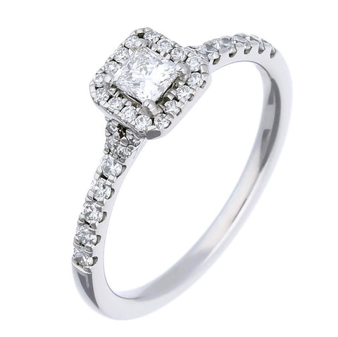 Rock Lobster Palladium Princess Cut Diamond Halo Ring