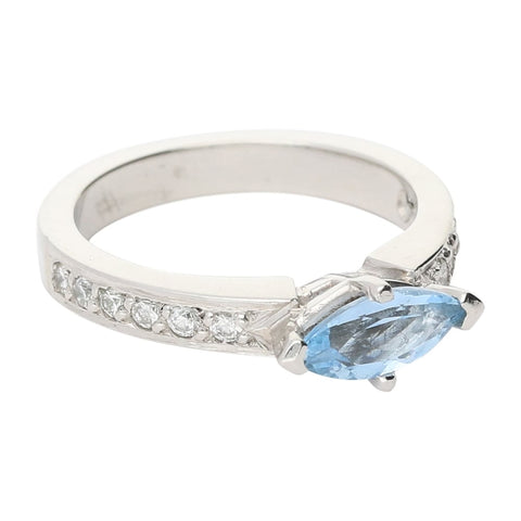 Rock Lobster Platinum Marquise Aquamarine & Diamond Ring