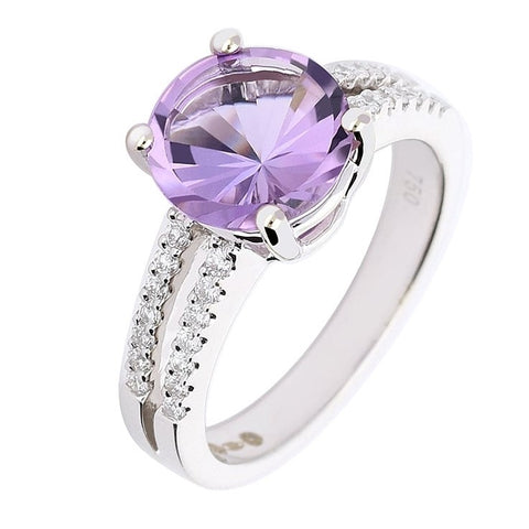 Rock Lobster White Gold Amethyst Ring With Split Diamond Shoulders