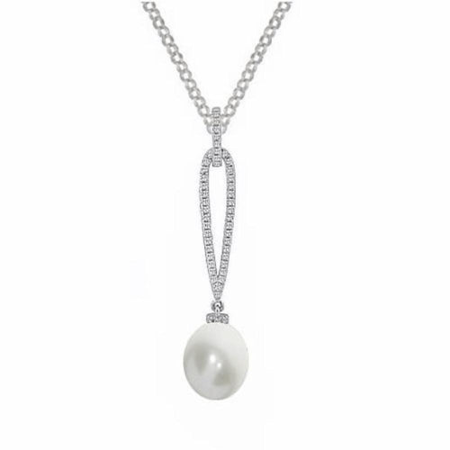 Amore Silver CZ Pearl drop Necklace Neckwear Amore   
