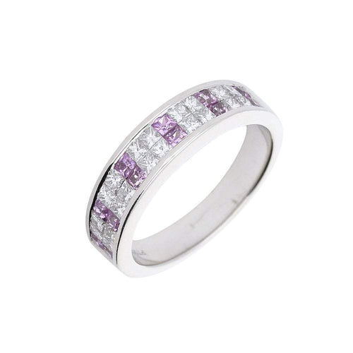 Platinum diamond and pink sapphire half eternity ring Ring Buchwald   