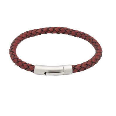 Antique Red leather plaited bracelet with matte steel clasp Bracelet Unique   