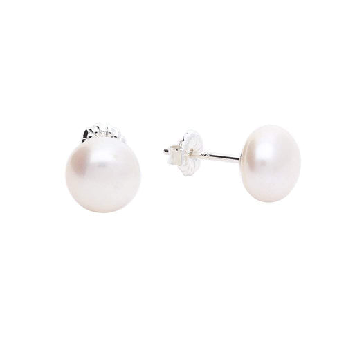 Claudia Bradby Silver and white 8mm button pearl stud earrings Earrings Claudia Bradby   